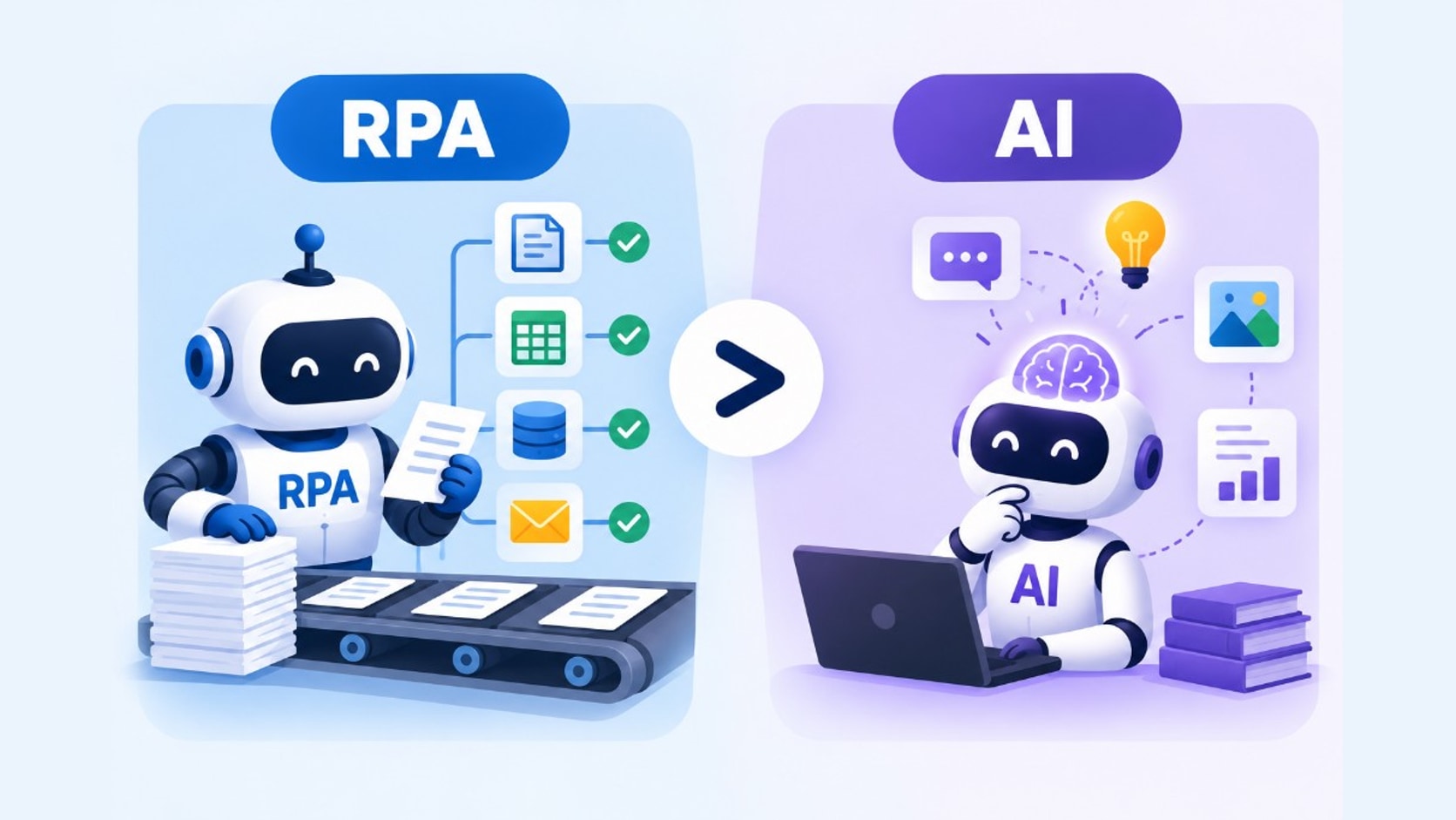 Comparison of rule-based RPA automation versus AI